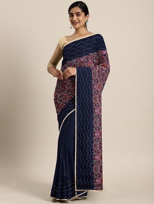 floral printed saree with blouse - 17406339 - Very Small Image - 1