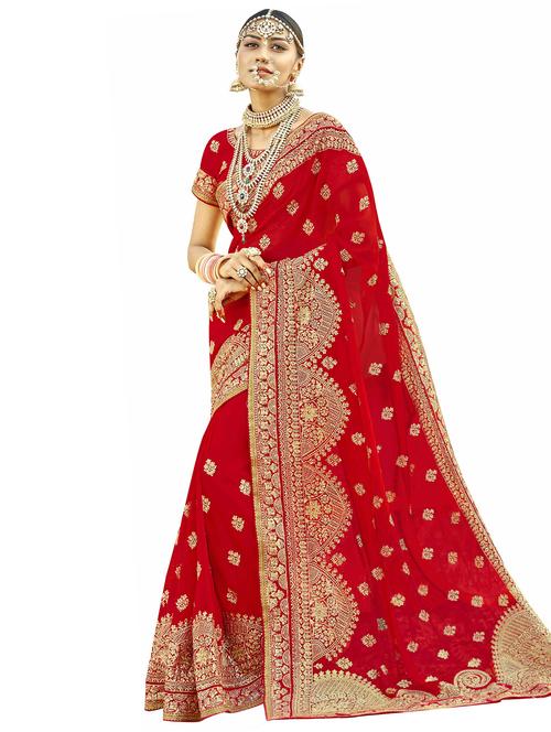 ethnic motifs embroidered saree with blouse - 17406344 - Very Small Image - 1