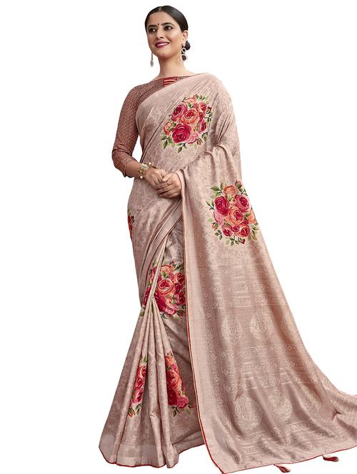 floral printed saree with blouse - 17406351 - Very Small Image - 1