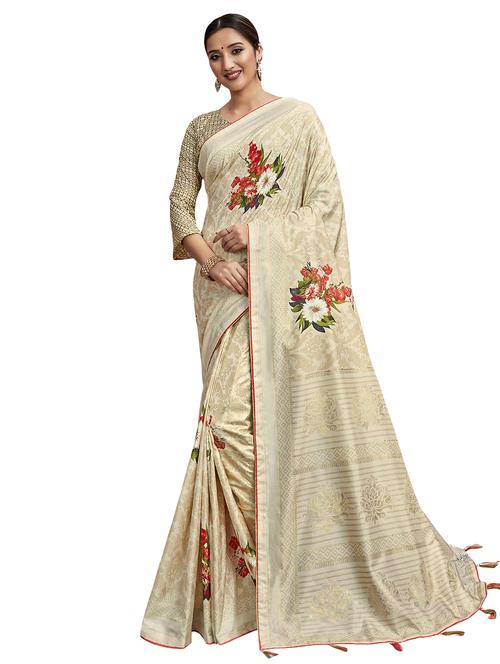 floral printed saree with blouse - 17406352 - Very Small Image - 1