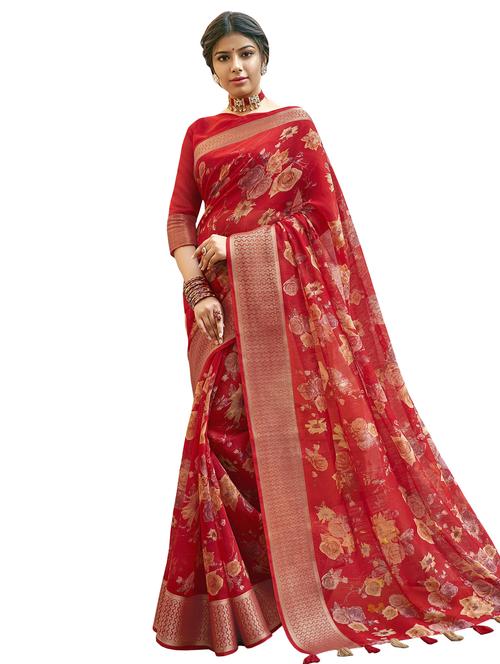 floral printed saree with blouse - 17406382 - Very Small Image - 1