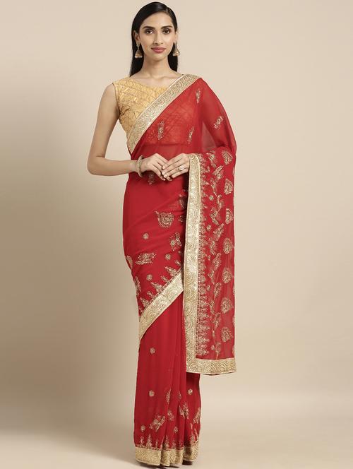 lace detailed embroidered saree with blouse - 17406398 - Very Small Image - 1