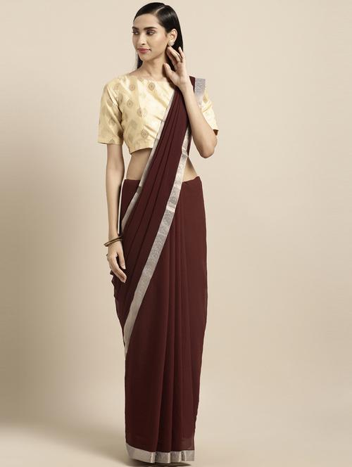 solid bordered saree with blouse - 17406418 - Very Small Image - 1