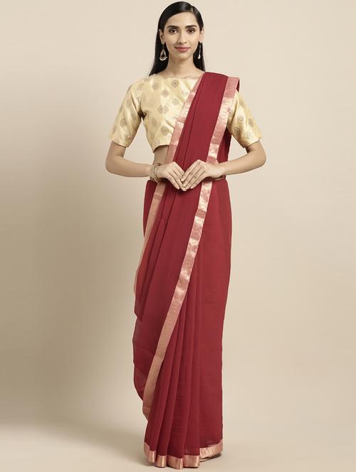 solid bordered saree - 17406421 - Very Small Image - 1