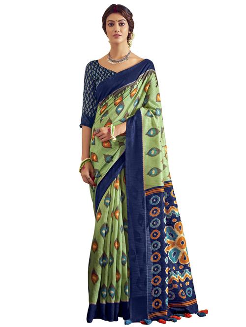ikat printed saree with blouse - 17406435 - Very Small Image - 1
