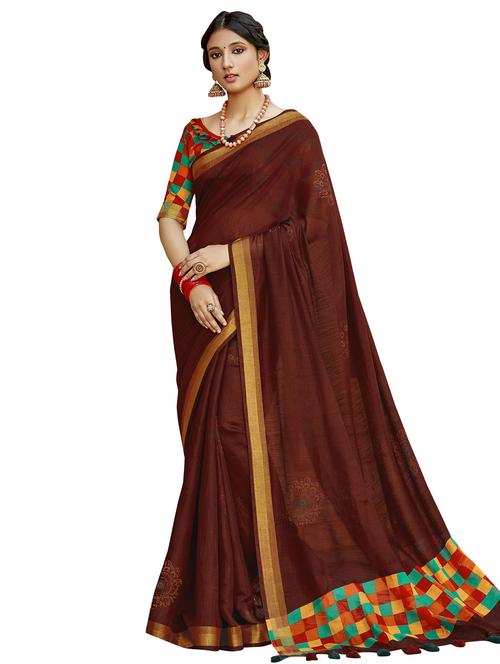 tassel detailed printed saree with blouse - 17406444 - Very Small Image - 1