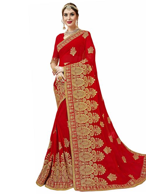 ethnic motifs embroidered saree with blouse - 17406454 - Very Small Image - 1