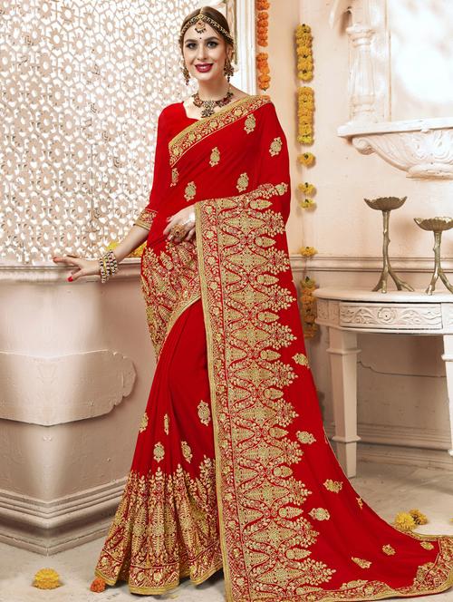 zari embroidered saree with blouse - 17406455 - Very Small Image - 1