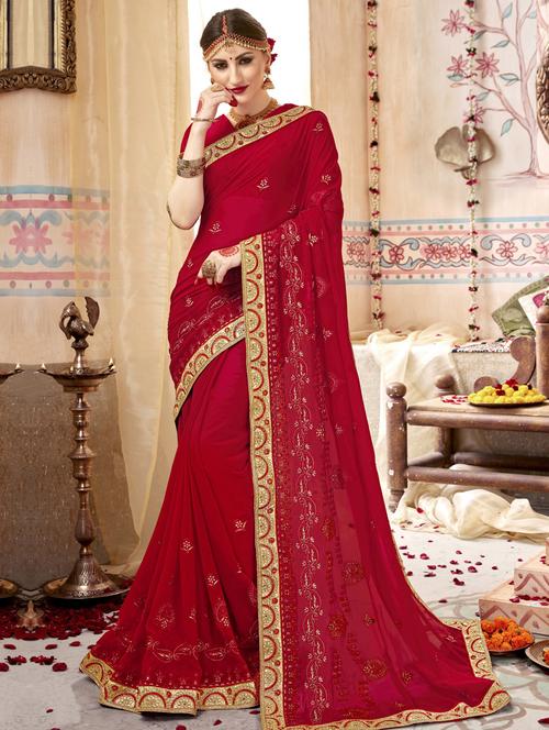 lace bordered embroidered saree with blouse - 17406467 - Very Small Image - 1