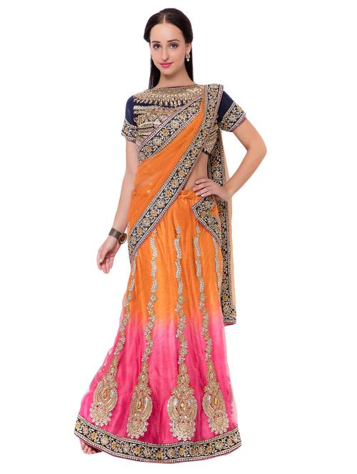 contrast embroidered saree with blouse - 17406470 - Very Small Image - 1