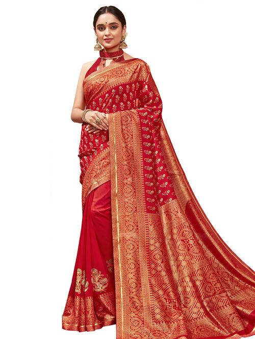 ethnic motif printed saree with blouse - 17406510 - Very Small Image - 1