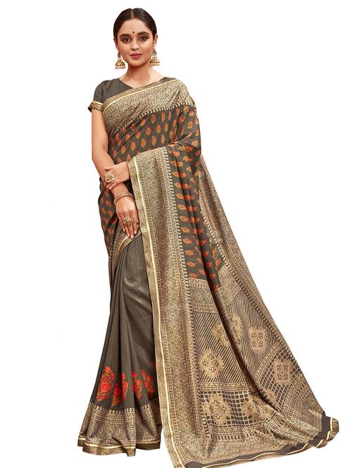 ethnic motif printed saree with blouse - 17406511 - Very Small Image - 1