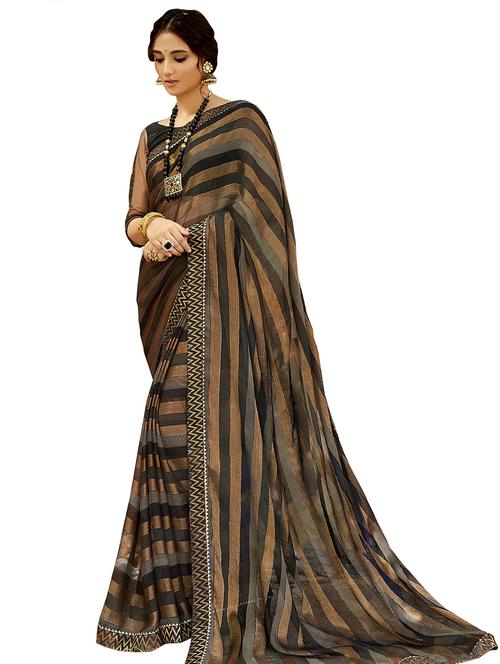 striped printed saree with blouse - 17406561 - Very Small Image - 1