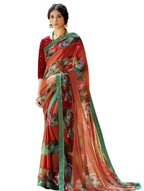 abstract printed saree with blouse - 17406562 - Very Small Image - 1