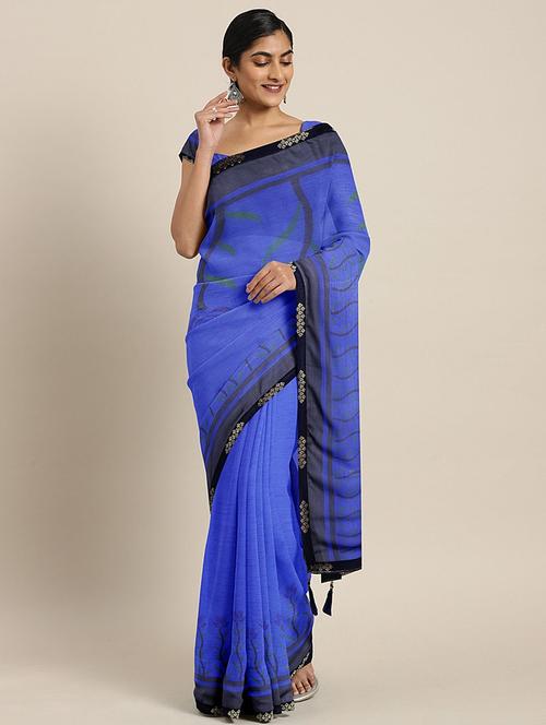 solid printed saree with blouse - 17406582 - Very Small Image - 1