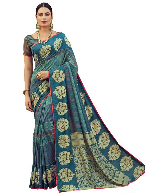 floral printed saree with blouse - 17406601 - Very Small Image - 1