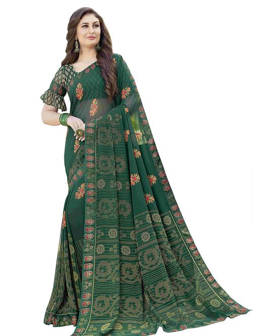 floral printed saree with blouse - 17406618 - Very Small Image - 1