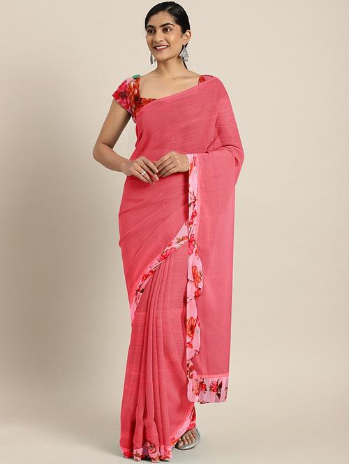 solid bordered ruffled saree - 17406631 - Very Small Image - 1