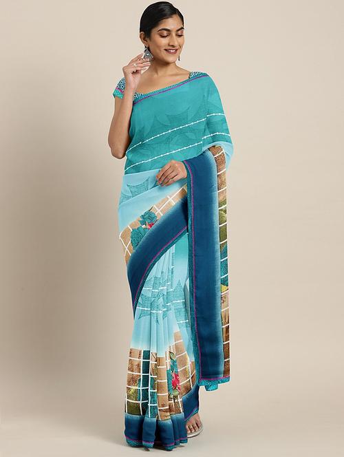floral printed saree with blouse - 17406632 - Very Small Image - 1