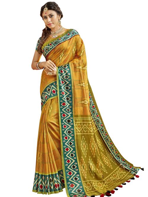 ikat printed saree with blouse - 17406648 - Very Small Image - 1