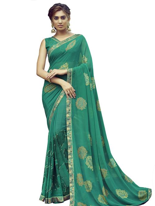 floral printed saree with blouse - 17406658 - Very Small Image - 1