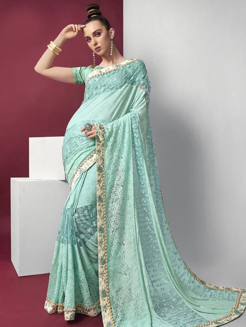 lace bordered embroidered saree with blouse - 17406669 - Very Small Image - 1