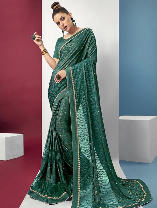 lace bordered embroidered saree with blouse - 17406671 - Very Small Image - 1