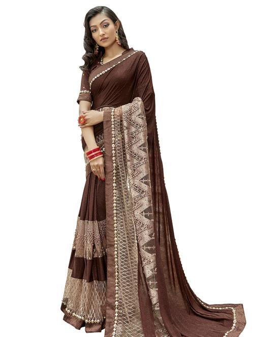 net embroidered saree with blouse - 17406676 - Very Small Image - 1