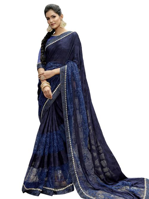 net embroidered saree - 17406677 - Very Small Image - 1