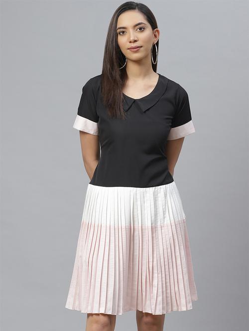 round neck color block a-line dress - 17407158 - Very Small Image - 1