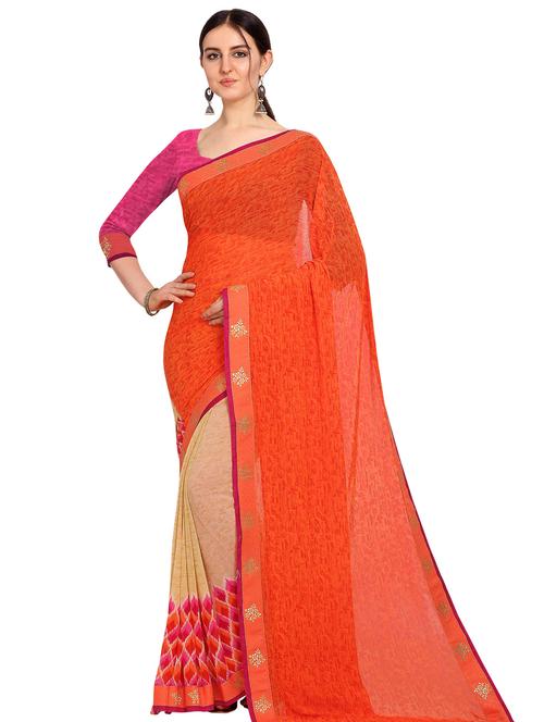 half & half printed saree with blouse - 17408955 - Very Small Image - 1