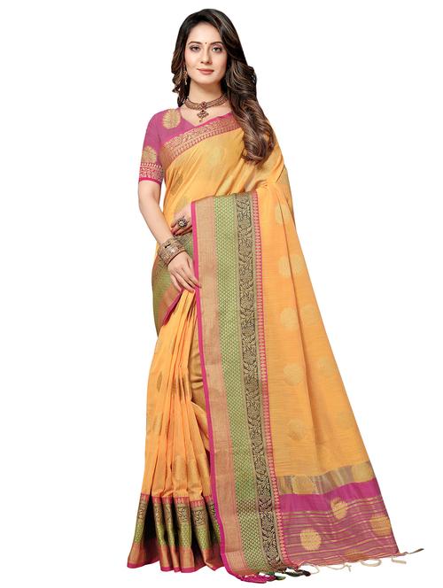 ethnic motif handloom saree with blouse - 17409861 - Very Small Image - 1