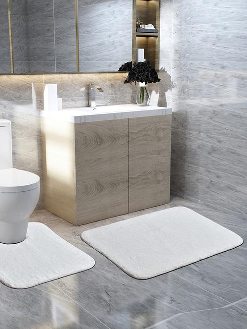 sheen decor micro cutpile bathmat collection, set of 2, 50x80 cms & 40 x 60 cms white - 17409919 - Very Small Image - 1
