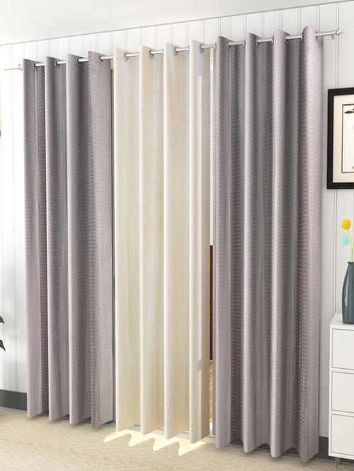 sheen decor galaxy rock 7 feet door solid curtains size(4x7 feet)(pack of 3) 1 off white 2 grey - 17409981 - Very Small Image - 1