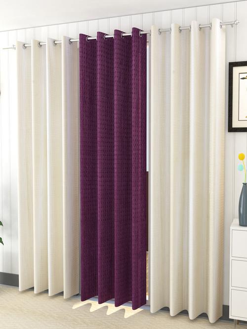 sheen decor galaxy rock 7 feet 9 door solid curtains size(4x7 feet)(pack of 3) 2 off white 1 purple - 17409982 - Very Small Image - 1