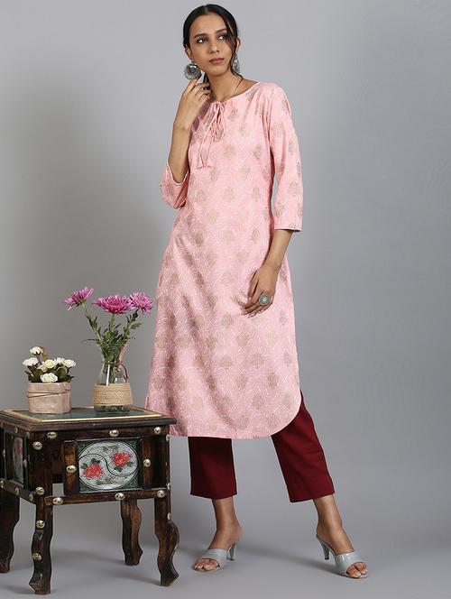gold print straight kurta - 17410051 - Very Small Image - 1