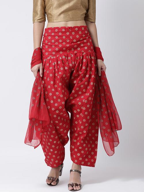 red cotton regular salwar with dupatta - 17410209 - Very Small Image - 1