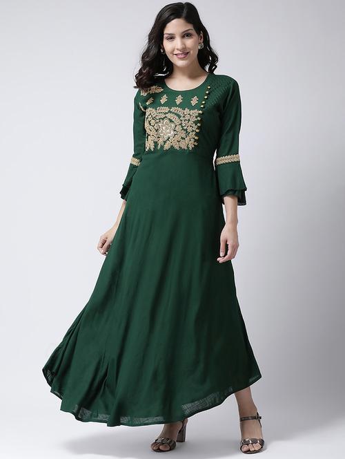 embroidered fit & flare ethnic dress - 17410225 - Very Small Image - 1