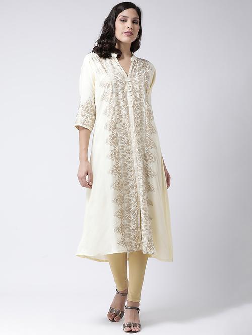 gold print a-line kurta - 17410230 - Very Small Image - 1