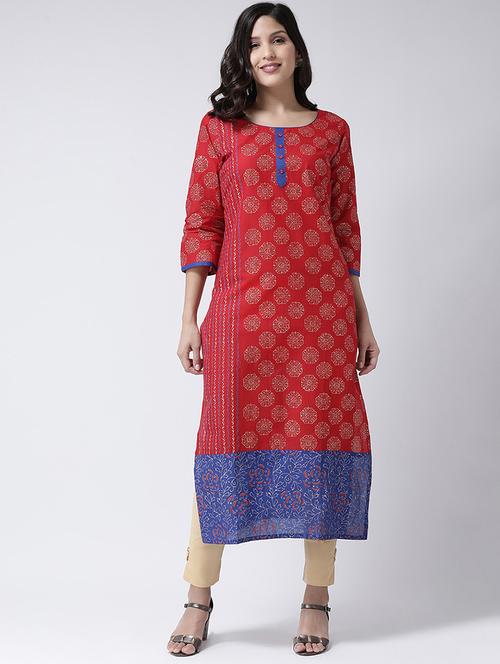 gold print straight kurta - 17410231 - Very Small Image - 1