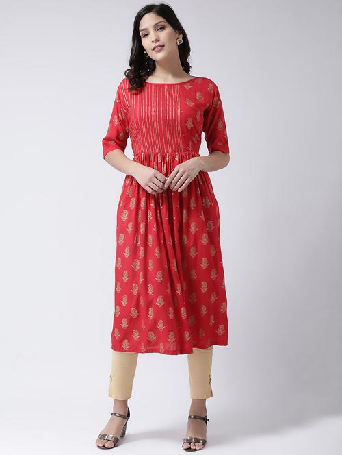 gold print a-line kurta - 17410237 - Very Small Image - 1