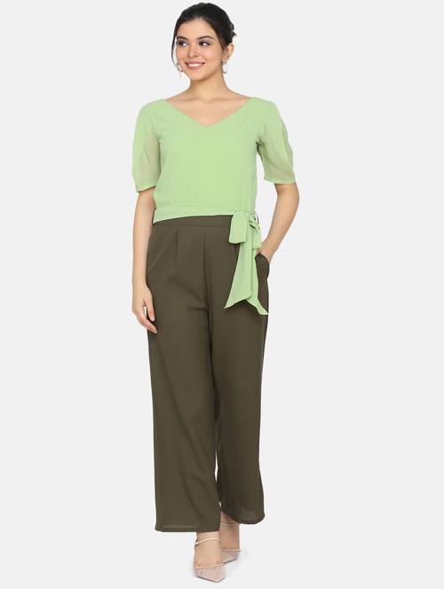 tie front full leg jumpsuit - 17411436 - Very Small Image - 1