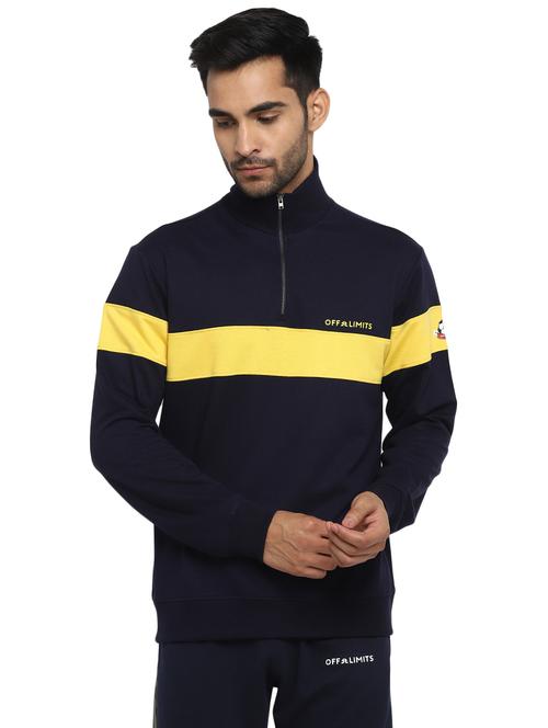 navy blue color block cut & sew sweatshirt - 17411599 - Very Small Image - 1