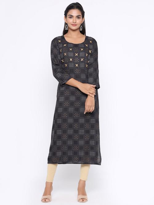 printed straight kurta - 17411800 - Very Small Image - 1