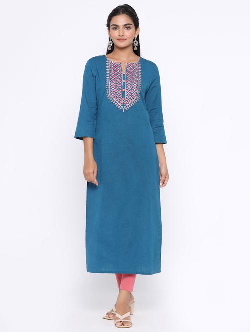 yoke embroidered straight kurta - 17411805 - Very Small Image - 1