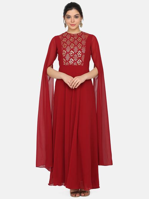 embellished yoke flared ethnic dress - 17412128 - Very Small Image - 1