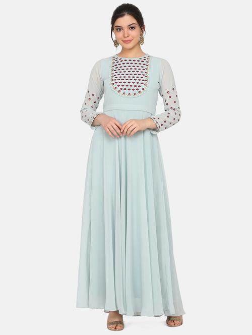 embellished yoke flared ethnic dress - 17412132 - Very Small Image - 1