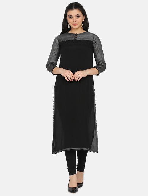 striped contrast yoke straight kurta - 17412140 - Very Small Image - 1