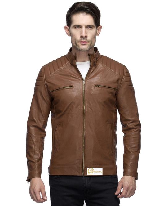 tan solid pu biker jacket - 17412311 - Very Small Image - 1