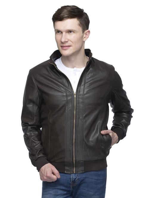 brown solid pu biker jacket - 17412426 - Very Small Image - 1